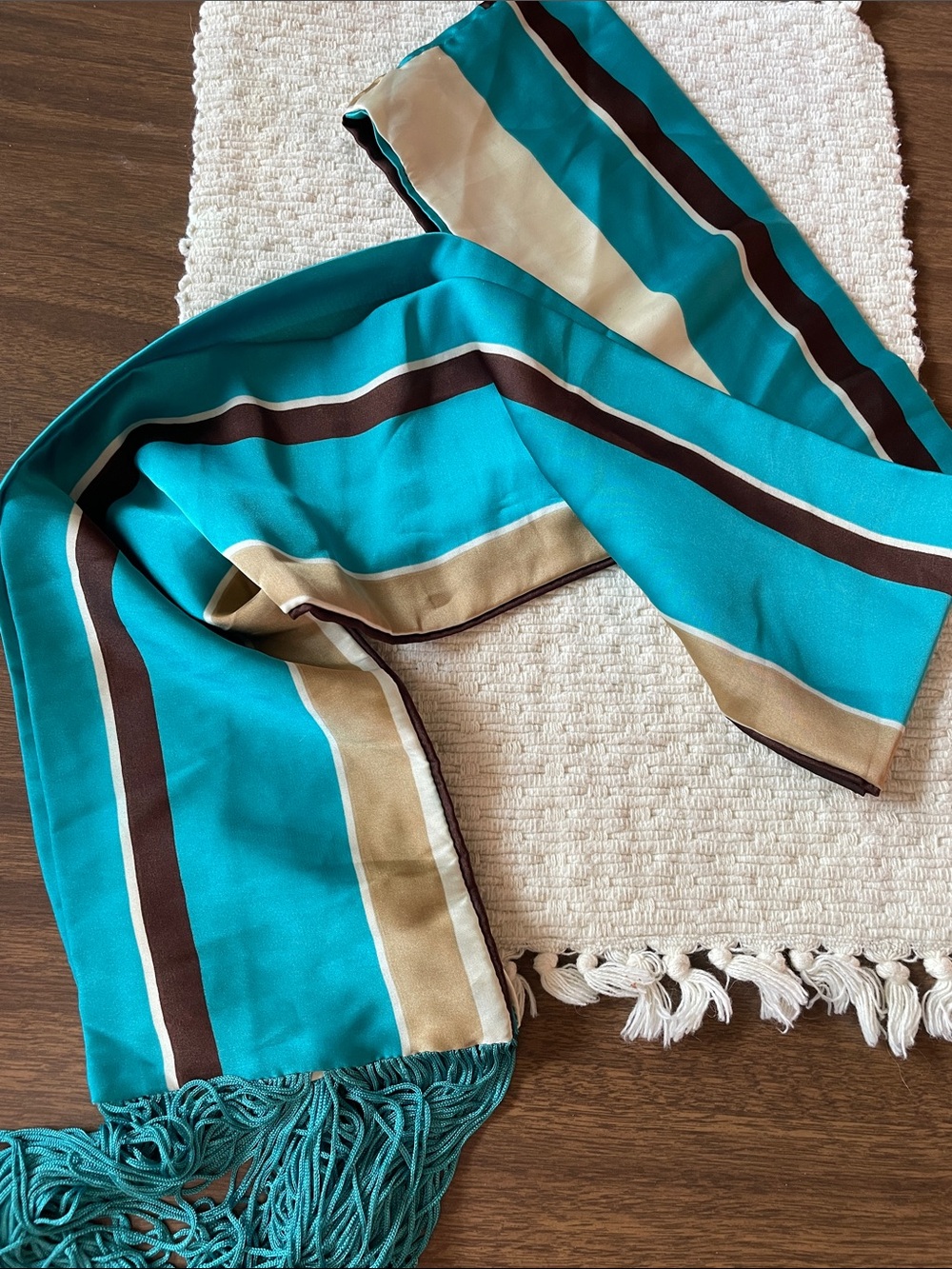 VTG SILKBLEND TURQUOISE STRIPED SCARF